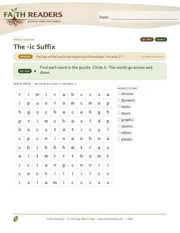 The Ic Suffix — Word Search (Practice 1)