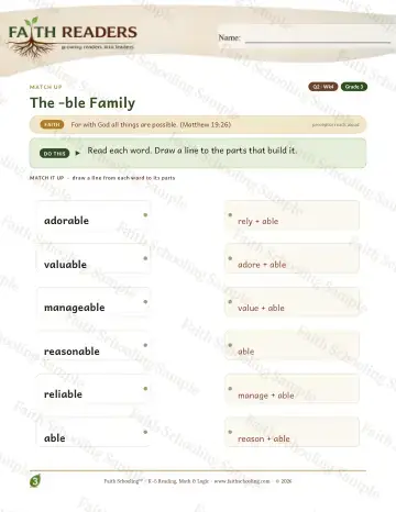 3rd Grade phonics worksheet — The Ble Family — Match Up (Practice 4)