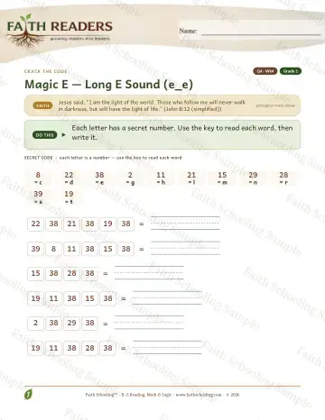 1st Grade phonics worksheet — Magic E: e-e - Crack The Code (Practice 4)