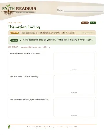 Grade 5 Vocabulary, Morphology & Word Study: Ation Suffix — worksheet preview