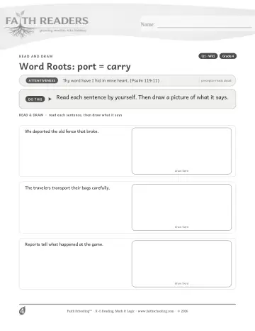 Grade 4 Vocabulary, Morphology & Word Study: Word Roots Port Carry — worksheet preview