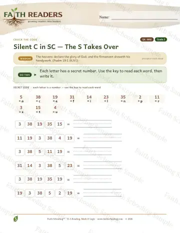 5th Grade phonics worksheet — Silent Sc — Crack The Code (Practice 5)