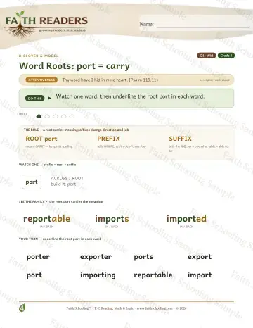 4th Grade vocabulary & word study worksheet — Word Roots Port Carry — Lesson (Practice 2)