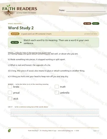 1st Grade vocabulary & word study worksheet — Vocabulary — Word Meaning (Practice 2) (Practice 4)