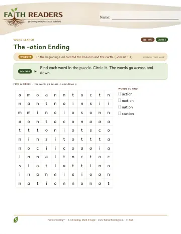 The Ation Suffix — Word Search (Practice 1)