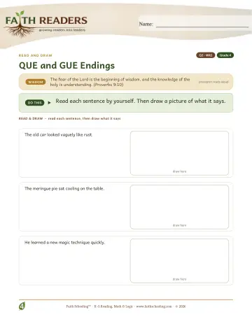 Grade 4 Phonics, Decoding & Spelling Patterns: Que Gue Endings — worksheet preview