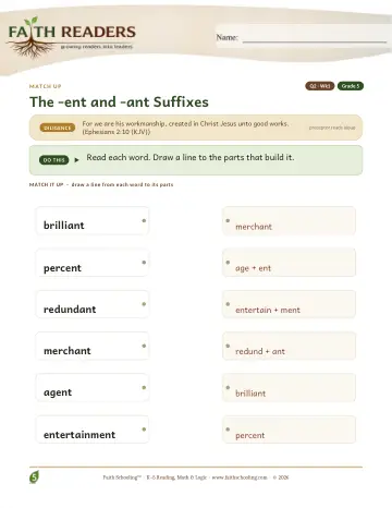 The Ent Ant Suffix — Match Up (Practice 1)