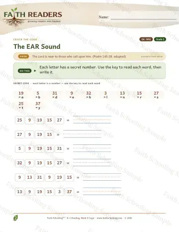 2nd Grade phonics worksheet — The Ear Sound — Crack The Code (Practice 2)