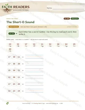 Kindergarten phonics worksheet — The Short O Sound — Crack The Code (Practice 2)