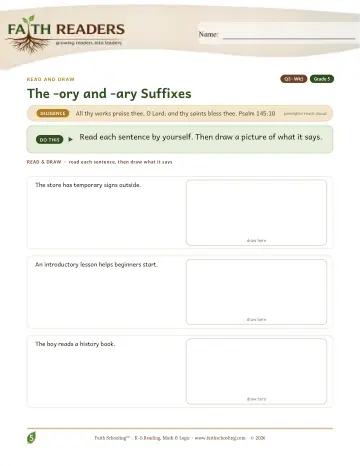 Grade 5 Vocabulary, Morphology & Word Study: Ory Ary Suffix — worksheet preview