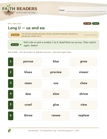 Long U Ue Ew — Roll And Read (Practice 1)
