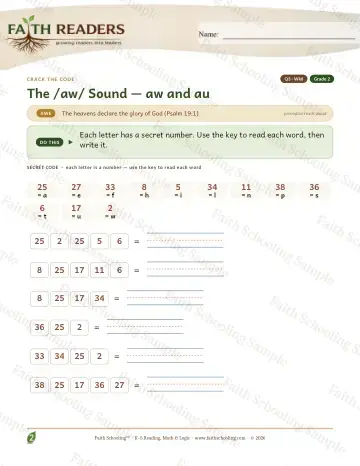 2nd Grade phonics worksheet — The AW AU Sound — Crack The Code (Practice 6)