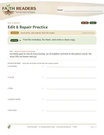 Grade 4 Grammar & Writing: Edit And Repair — worksheet preview