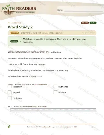 4th Grade vocabulary & word study worksheet — Vocabulary — Word Meaning (Practice 2) (Practice 3)
