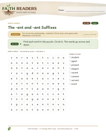 The Ent Ant Suffix — Word Search (Practice 1)