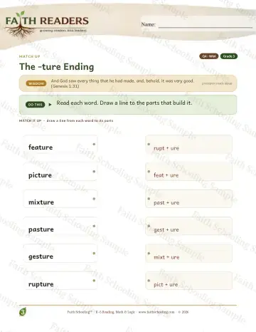 3rd Grade vocabulary & word study worksheet — The Ture Suffix — Match Up (Practice 4)