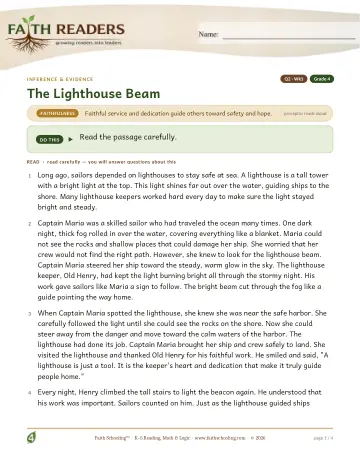 Grade 4 Reading Comprehension & Fluency: Inference And Evidence — worksheet preview