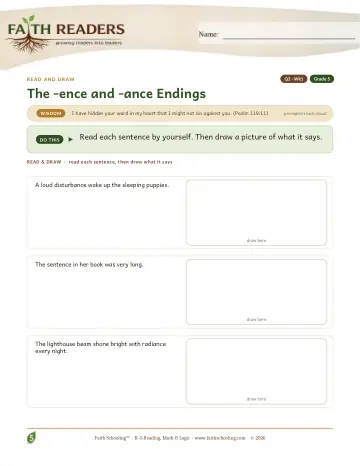 Grade 5 Vocabulary, Morphology & Word Study: Ence Ance Suffix — worksheet preview