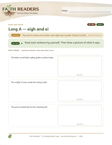 Grade 3 Phonics, Decoding & Spelling Patterns: Long A Eigh Ei — worksheet preview