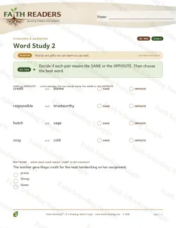 3rd Grade vocabulary & word study worksheet — Vocabulary — Synonyms Antonyms (Practice 2) (Practice 3)