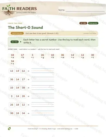 Kindergarten phonics worksheet — The Short O Sound — Crack The Code (Practice 1)