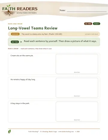 Grade 2 Phonics, Decoding & Spelling Patterns: Long Vowel Teams Review — worksheet preview