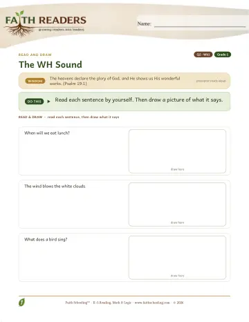 Grade 1 Phonics, Decoding & Spelling Patterns: The WH Sound — worksheet preview