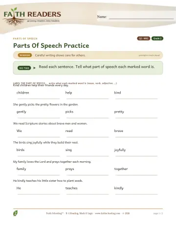 Grade 2 Grammar & Writing: Parts Of Speech — worksheet preview