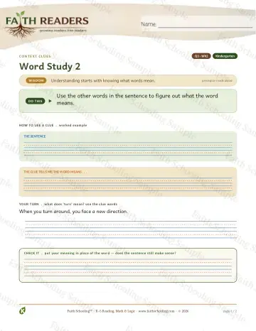 Kindergarten vocabulary & word study worksheet — Vocabulary — Context Clues (Practice 2) (Practice 2)