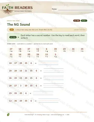 1st Grade phonics worksheet — The NG Sound — Crack The Code (Practice 5)