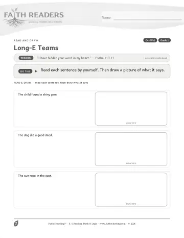 Grade 1 Phonics, Decoding & Spelling Patterns: Long E Teams — worksheet preview