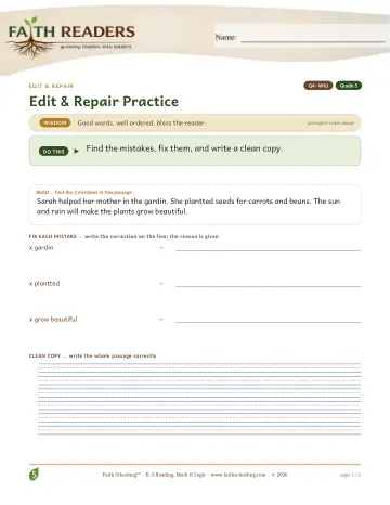 Grade 5 Grammar & Writing: Edit And Repair — worksheet preview