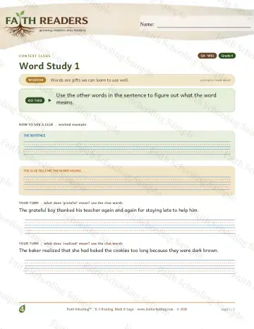 4th Grade vocabulary & word study worksheet — Vocabulary — Context Clues (Practice 1) (Practice 3)
