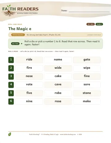 The Magic E — Roll And Read (Practice 1)