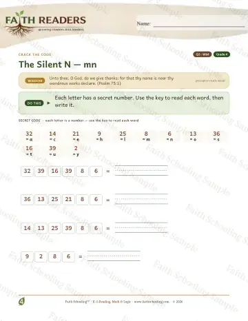 4th Grade phonics worksheet — Silent N Mn — Crack The Code (Practice 4)