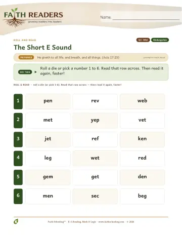 The Short E Sound — Roll And Read (Practice 1)