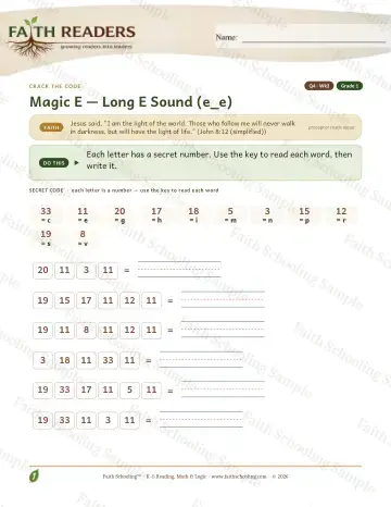 1st Grade phonics worksheet — Magic E: e-e - Crack The Code (Practice 3)