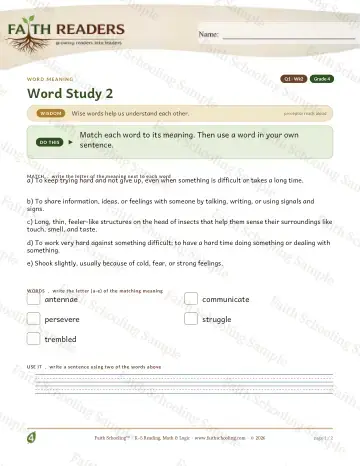 4th Grade vocabulary & word study worksheet — Vocabulary — Word Meaning (Practice 2) (Practice 4)