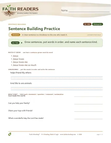 Kindergarten Grammar & Writing: Sentence Building — worksheet preview