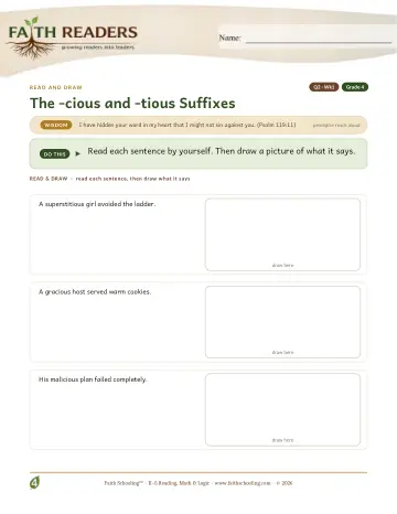 Grade 4 Vocabulary, Morphology & Word Study: Cious Tious Suffix — worksheet preview