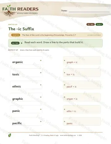 5th Grade vocabulary & word study worksheet — The Ic Suffix — Match Up (Practice 2)