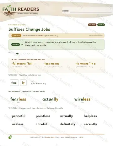 3rd Grade vocabulary & word study worksheet — Suffixes Change Jobs — Lesson (Practice 5)