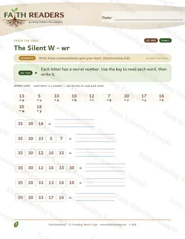 1st Grade phonics worksheet — Silent W Wr — Crack The Code (Practice 3)