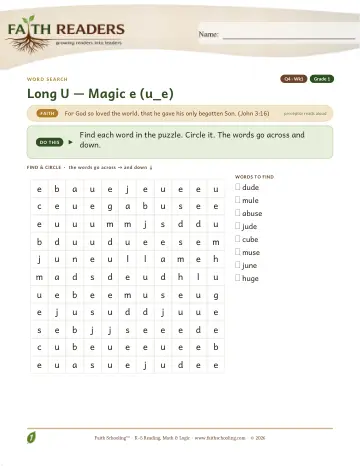 Magic E U E — Word Search (Practice 1)