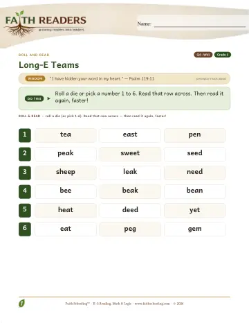 Long E Teams — Roll And Read (Practice 1)