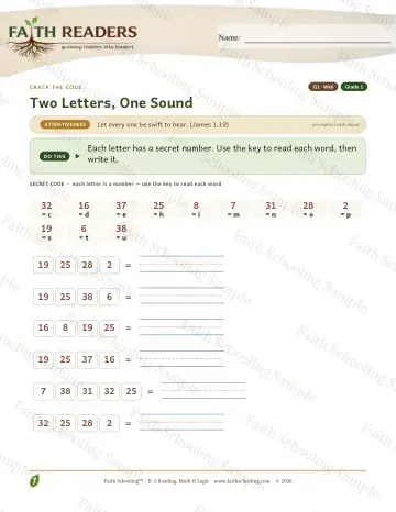 1st Grade phonics worksheet — Word Games & Puzzles. Q1 Two Letters One Sound — Crack The Code (Practice 6)