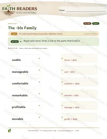 3rd Grade phonics worksheet — The Ble Family — Match Up (Practice 7)