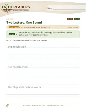 Grade 1 Grammar & Writing: Copywork — worksheet preview
