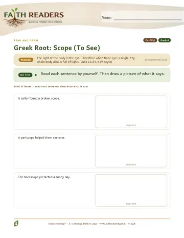 Grade 4 Vocabulary, Morphology & Word Study: Greek Root Scope — worksheet preview