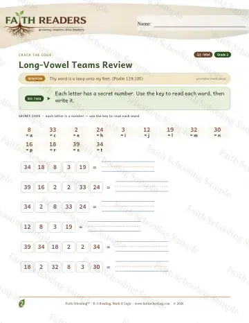 2nd Grade phonics worksheet — Long Vowel Teams Review — Crack The Code (Practice 4)